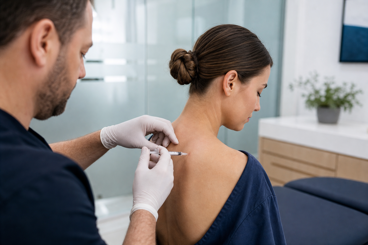 Clinician providing targeted care for shoulder tension